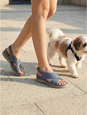 abordables Sandales Confort-Sandales bleues confortables pour femmes avec soutien de la voûte plantaire – chaussures de marche respirantes à brides croisées, sandales d'été légères et souples idéales pour les voyages et le