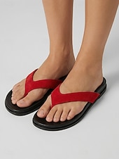 economico Infradito scivolosi-Infradito da spiaggia rosse da donna - sandali infradito leggeri in pelle scamosciata con suola antiscivolo per vacanze estive al mare e spiagge sabbiose &amp;vacanze su isole tropicali