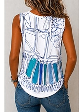 ieftine Tanc grafic-Pentru femei 100% Βαμβάκι Tricou Cămașă din bumbac Topuri cu spălare vintage Simplu Epocă Modă Stilat Fără manșon Manșon scurt Stil Nautic Rotund Topuri lungi Casual Zilnic Ieșire Albastru piscin