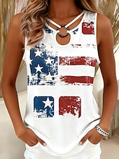preiswerte Unabhängigkeitstag Top-Amerikanischer Unabhängigkeitstag Damen Oberteil mit Ösen Tunika Tank Top Lochmuster Grafik Flagge Stilvoll Klassisch Ärmellos Asymmetrisch Normale Oberteile Lässig Täglich Blau Rote Sommer Frühling