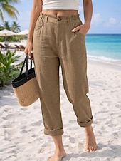ieftine Pantalonii-Pentru femei Pantaloni cu aspect de in Pantaloni casual Vacanță De Bază Lungime până la glezne Talie Înaltă Comfortabil Inelastic Vacanță Oficial Stradă Albastru piscină Gri Închis Caisă Negru Var
