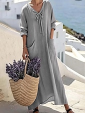 abordables Robes-Femmes Robe Midi Robe Décontractée Robe en Coton Élégant Mode Moderne Extérieur Vacances Sortir Coupe régulière Uni Manche Courte Col en V Bleu Rouge Violet Vert Été Printemps
