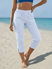 abordables Bas-Femmes Pantalon effet lin Pantalon capri Vacances Basique Longueur mollet Taille Moyenne Couleur Unie Uni Confortable Non Elastique Vacances Rue Décontracté Noir Blanche Jaune Marine foncé Ét