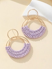 cheap Women's Earring-Women's Bohemian Woven Hoop Earrings, Alloy Rattan Style Statement Round Earrings in Multiple Colors for Beach Vacation Travel, Resort Wear and Everyday Casual Summer Jewelry