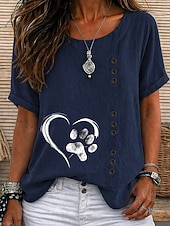 cheap Art&amp;Design Blouses-Women's Blouse Buttons Graphic Geometric Elegant Vintage Daily Short Sleeve Crew Neck Regular Tops Casual Daily Holiday Blue Pink Army Green Brown Green Summer Spring