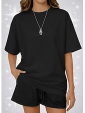 abordables Camiseta lisa-Camiseta de mujer de 100% algodón oversized camiseta de color sólido moda clásica casual de manga corta cuello redondo tops regulares para deportes salir diario verde salvia negro blanco amarillo