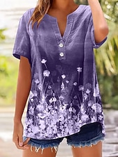 cheap Floral tee-Women's T Shirt Floral Graphic Plants Stylish Classic Short Sleeve V Neck Regular Tops Casual Daily Blue Pink Purple Green Summer Spring