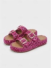 economico Infradito scivolosi-sandali da donna con fibbia in paillettes verdi, eleganti sandali casual con plateau slip-on per feste in giardino, viaggi &amp;abbigliamento estivo quotidiano