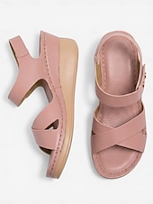 cheap Comfort Sandals-Women's Pink Arch Support Wedge Sandals – Light Weight Cross Strap Comfort Sandals, Adjustable Cushioned Summer Shoes for Walking, All-day Comfort &amp; Daily Wear