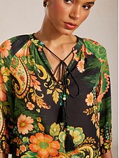 abordables Blusas y camisas-Top de gasa fluida con mangas raglán y estampado paisley.