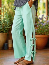 cheap Straight-Leg Pants-Women's Trousers Casual Pants Summer Pants Beach Pants Vacation Fashion Basic Full Length High Waist Plain Pocket Elastic Waist Comfort Lightweight Soft Inelastic Daily Street Holiday Blue White