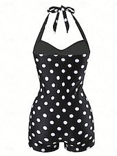 cheap One-piece swimsuits-Women's Swimwear One Piece Monokini Swimsuit Tummy Control High Waist Slim Backless Vacation Vintage Polka Dot Halter Neck Sleeveless Bathing Suits