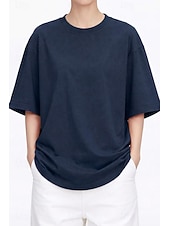abordables T-shirt uni-T-shirt surdimensionné en 100 % coton pour femme tee-shirt haut couleur unie élégant basique décontracté manches courtes col rond hauts réguliers sports quotidiens sortie noir blanc rose vin bleu