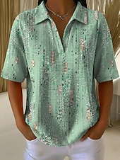 cheap Art&amp;Design Blouses-Women's Waffle Summer Tops Print Graphic Geometric Abstract Elegant Vintage Stylish Sleeveless Short Sleeve Shirt Collar Long Tops Casual Daily Blue Pink Purple Green Summer Spring