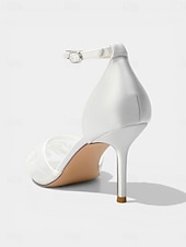 baratos Convidado do casamento-Sapatos de salto agulha bordados em azul marinho para mulheres – elegantes sapatos de festa com tira no tornozelo.