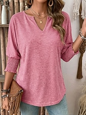 economico T-shirt semplice-Per donna Maglietta Top estivi Grafico Semplice Classico Casual Manica 3/4 Scollo a V Top Regolari Casuale Blu Nero Bianco Rosa Viola Primavera Autunno