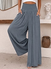 Χαμηλού Κόστους φαρδύ πόδι &amp; ψηλόμεσο-Γυναικεία Πλατύ Πόδι Παντελόνια Διακοπές Απλός Καθημερινό Πλήρες μήκος Ψηλή Μέση Σκέτο Τσέπη Ελαστική μέση High Cut Άνεση Ικανότητα να αναπνέει Moale Μικροελαστικό Καθημερινά Σπίτι Δρόμος