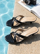 economico Sandali con tacco-Sandali da donna bordeaux con tacco a spillo effetto coccodrillo - eleganti ciabatte incrociate perfette per rilassarsi a bordo piscina e per le vacanze estive in crociera. &amp;eventi serali semi-formali