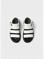 cheap Gladiator Sandals-Women's White Buckled Strappy Sandals – Casual Sporty Flat Shoes for Daily Walking, Travel, and Summer Outings