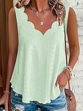 cheap Plain Tank-Women's Texture Blouse Eyelet Top Pointelle Tee Blouse Hollow Out Plain Casual Sleeveless V Neck Regular Tops Casual Daily Beach Blue Black White Yellow Pink Summer Spring