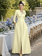 economico Lunghezza del pavimento-Linea ad A Sirena Tromba Tubino Colonna Lunghezza al pavimento Abito da invitata a nozze Abito Formale Abito da sera Abito da cerimonia per signora Manica 3/4 Mezza Manica Scollo a V Collo gioiello