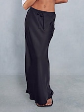 economico Gonne Formali-Per donna Gonne in raso Elegante Moda Maxi Vita Alta Gonne Semplice Coulisse Micro-elastico Feste Data Nero Blu marino Marrone chiaro Marrone Estate