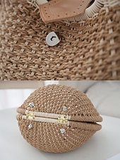 economico Borsette e borse tote-Borsa tote rotonda da donna in paglia, disponibile in diversi colori, ideale per vacanze al mare, viaggi in resort, outfit estivi casual e per un look boho di tutti i giorni.