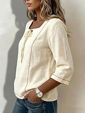 preiswerte Einfache Blusen-Damen Hemd Bluse Einfach Gestreift Stilvoll Klassisch Modern Dreiviertelarm Quadrathals Lange Oberteile Lässig Täglich Strand Weiß Gelb Marineblau Himmelblau Aprikose Sommer Frühling