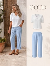 abordables Pantalon droit-Femmes Pantacourt Chino Longueur cheville Naturel Couleur Unie Avec Poches Confortable Non Elastique Décontracté Quotidien Noir Blanche Rose Claire Vert foncé Printemps Automne Coupe Ample