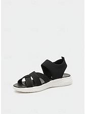 voordelige Platte Sandalen-Paarse gebreide comfortabele sandalen voor dames - lichtgewicht, ademende, sportieve en casual wandelschoenen met gekruiste bandjes, elastische en ondersteunende zool voor reizen, strand, vakantie en