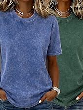  Damskie %100 Pamuk Podkoszulek Bawełniana koszulka Topy w stylu vintage prane Mycie kwasem Pranie w stylu vintage Równina Zabytkowe Moda Elegancki Krótki rękaw Półgolf Długie topy Codzienny Wyjściowe