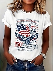 Amerikansk uavhengighetsdag Dame T skjorte Trykt mønster Grafisk Flagg Bokstaver Årgang Mote Stilfull Kortermet Crew-hals Rund hals Vanlige topper Avslappet Daglig Helg Hvit Hvit 2 Hvit 3 Sommer Vår