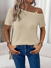 Χαμηλού Κόστους Απλή μπλούζα-Γυναικεία Μπλουζάκι Μπλουζάκι μπλουζάκι Κουρελού Σκέτο Μοντέρνα Στυλάτο Κλασσικό Κοντομάνικο Ασύμμετρος λαιμός Κανονικά μπλουζάκια Καθημερινά Εξόδου Σαββατοκύριακο