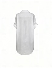 Недорогие Роскошные рубашки-Жен. Рубашка Смешанная хлопковая ткань Бохо Рубашка Застегните кнопку вверх Полотняное плетение На каждый день Пляжный стиль С короткими рукавами Рубашечный воротник Обычные топы