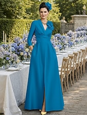 economico Lunghezza del pavimento-Linea ad A Sirena Tromba Tubino Colonna Lunghezza al pavimento Abito da invitata a nozze Abito Formale Abito da sera Abito da cerimonia per signora Manica 3/4 Mezza Manica Scollo a V Collo gioiello