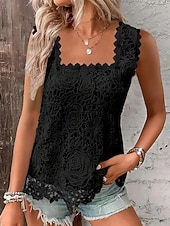 billige Enkel tank-Dame Blonde topper Blonde Lapper عادي Elegant Mote Stilfull Ermeløs Firkantet hals Vanlige topper Daglig Ut på byen Helg Blå Svart Hvit Rosa Rød Sommer Vår
