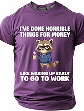 economico Magliette divertenti da uomo-Maglietta da uomo con stampa divertente di un procione "Ho fatto cose orribili per soldi", maniche corte, girocollo, procione stanco che beve caffè, umorismo da ufficio, regalo sarcastico per