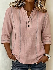  Women's Shirt Vacation Vintage Daily Stand Collar Long Tops Casual Daily Work Blue Pink Beige Summer Spring