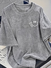ieftine tricouri-Pentru femei 100% Βαμβάκι Tricou Cămașă din bumbac Topuri cu spălare vintage Simplu Epocă Modă Stilat Manșon scurt Stil Nautic Rotund Topuri obișnuite Casual Zilnic Ieșire Albastru piscină Gri și Alb