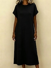 preiswerte Weißes Kleid-Damen Midikleid Freizeitkleid T-Shirt-Kleid Mode Klassisch Modern Täglich Urlaub Normale Passform Einfach Kurzarm Rundhalsausschnitt Schwarz Braun Hellgrau Grau Sommer Frühling