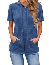 cheap Plain tee-Women's Blouse Pocket Solid Color Vintage Stylish Casual Short Sleeve Hooded Regular Tops Daily Blue Black Pink Red Dark Green Summer Spring