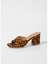 cheap Slide Sandals-Women's Leopard Print Slide Sandals - Open Toe Cheetah Pattern Block Heel Mules - Trendy Animal Print Slip-On Shoes for Summer Vacations &amp; Poolside Lounging