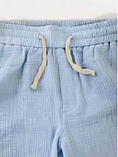 cheap Holiday-Men's Summer Shorts Beach Shorts Casual Shorts Drawstring Elastic Waist Solid Color Textured Comfort Breathable Above Knee Casual Daily Outdoor Fashion Retro Vintage Blue Khaki Inelastic