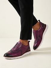 cheap Dress Sneakers-Men's Genuine Leather Fashionable Purple Dress Shoes, Unique Design for Weddings and Special Occasions