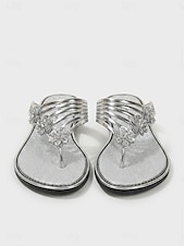 economico Infradito scivolosi-sandali da donna con strass dorati, eleganti scarpe estive basse per la spiaggia, casual e per le vacanze