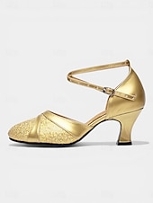 preiswerte 1920er Jahre &amp; Gatsby-Ära-Damen-Standardtanzschuhe in Silber – geschlossene Zehenpartie, Standard &amp;Lateinamerikanische Tanzschuhe mit gekreuzten Riemen, professionelles Training &amp; Wettbewerb
