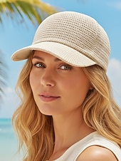 baratos Chapéus Femininos-Chapéu feminino boêmio em poliéster trançado, diversas cores, leve e com proteção solar, ideal para férias na praia, lazer ao ar livre e uso casual diário.
