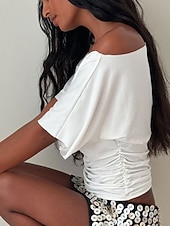  Per donna Top con spalle scoperte Maglietta Top da uscita Grafico Semplice Vintage Elegante Manica Corta Asimmetrico Senza Spalle Top Regolari Casuale Spiaggia Estate Nero Bianco Verde Estate