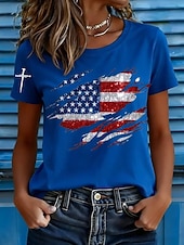  アメリカ独立記念日 女性用 Tシャツ プリント グラフィック アメリカの国旗 ヴィンテージ スタイリッシュ クラシック 半袖 クルーネック ラウンドネック レギュラートップス カジュアル 日常 ブルー ブラック ホワイト ルビーレッド グレー 夏 春
