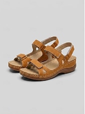 preiswerte Flache Sandalen-graue Damen Komfort-Sandalen mit Cut-Out-Design und Klettverschluss für Freizeit und Alltag
